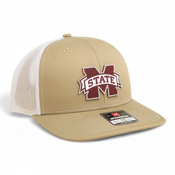 Mississippi State Bulldogs 3D Snapback Trucker Hat- Tan/ White - Picture 1 of 3